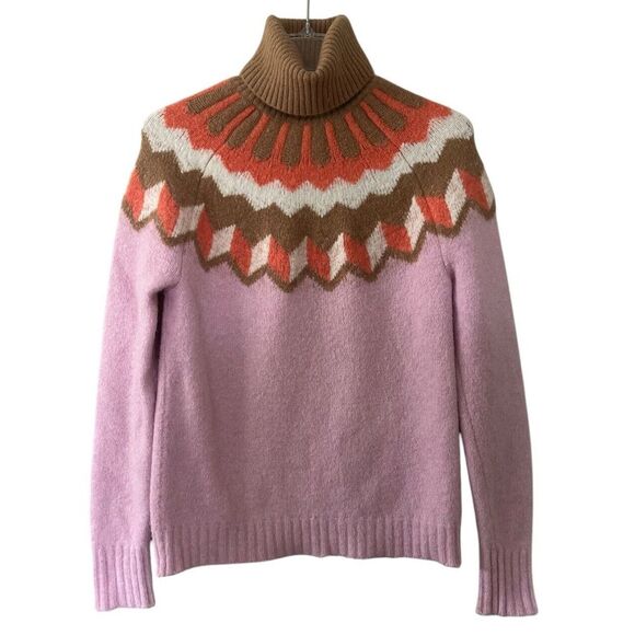 J. Crew Sweaters - J. Crew Pink Tan White Fair Isle Turtleneck Soft Sweater Size XS Wool Alpaca